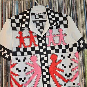 1970's Trissi Vintage Print Button Up Short Sleeve Shirt